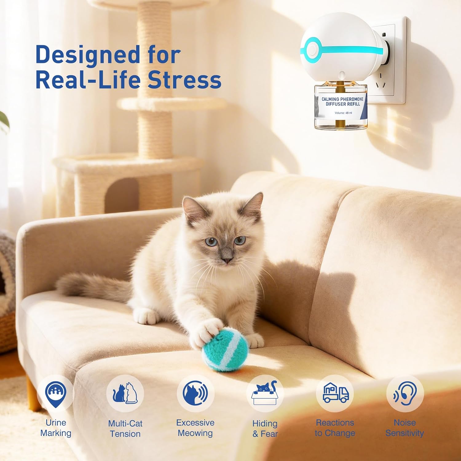 Detail of the safe low-profile plug design and flame-retardant safety layers of the SHIORI cat diffuser