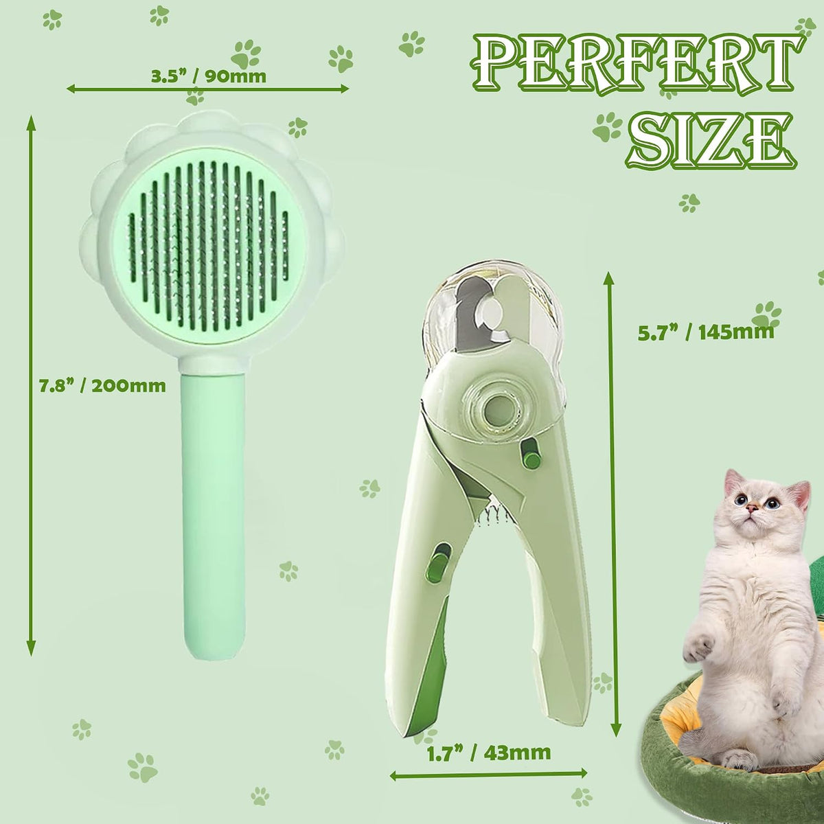 Self Cleaning Cat Brush for Shedding, LED Light Nail Clipper, Nail Clipper and Nail File, Slicker Brushes and Nail Trimmer for Long Haired Cats, Grooming Kit, Cat Lover Gifts - Image 5