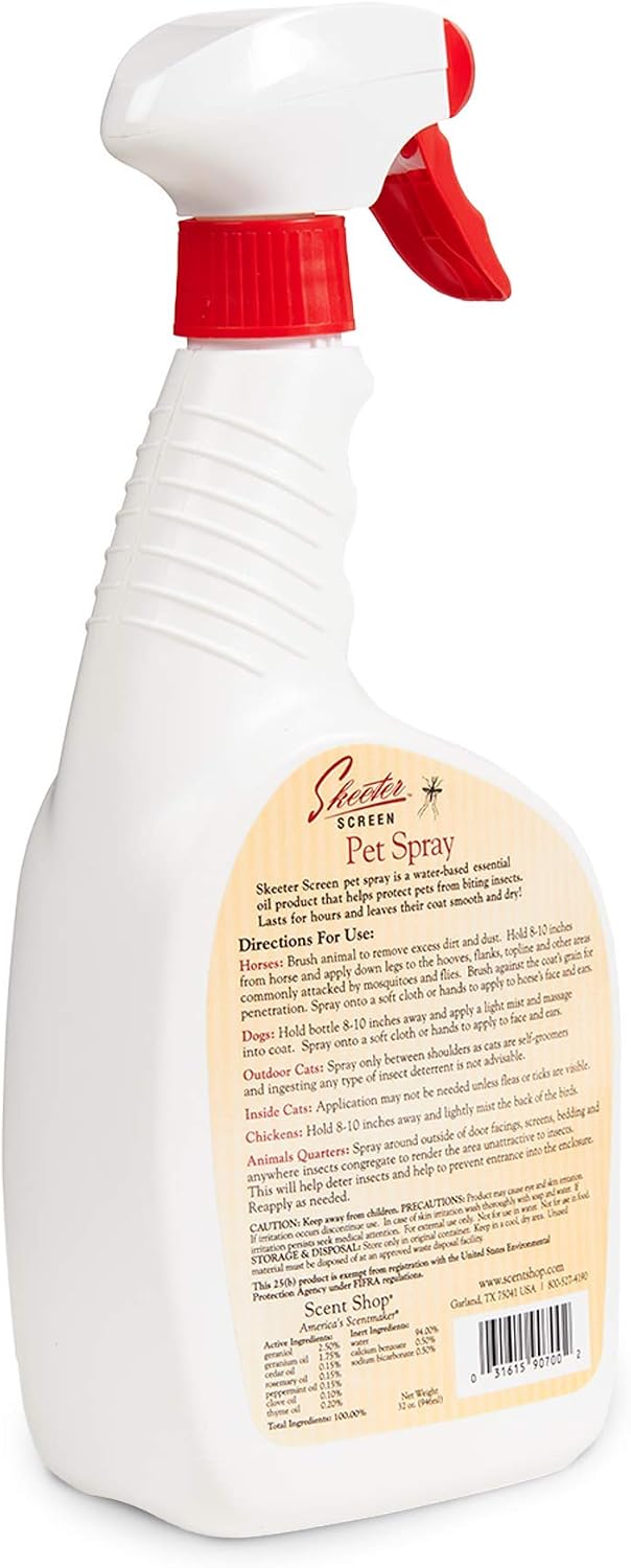 Natural essential oil pet barrier spray for protection against fleas ticks and stable flies