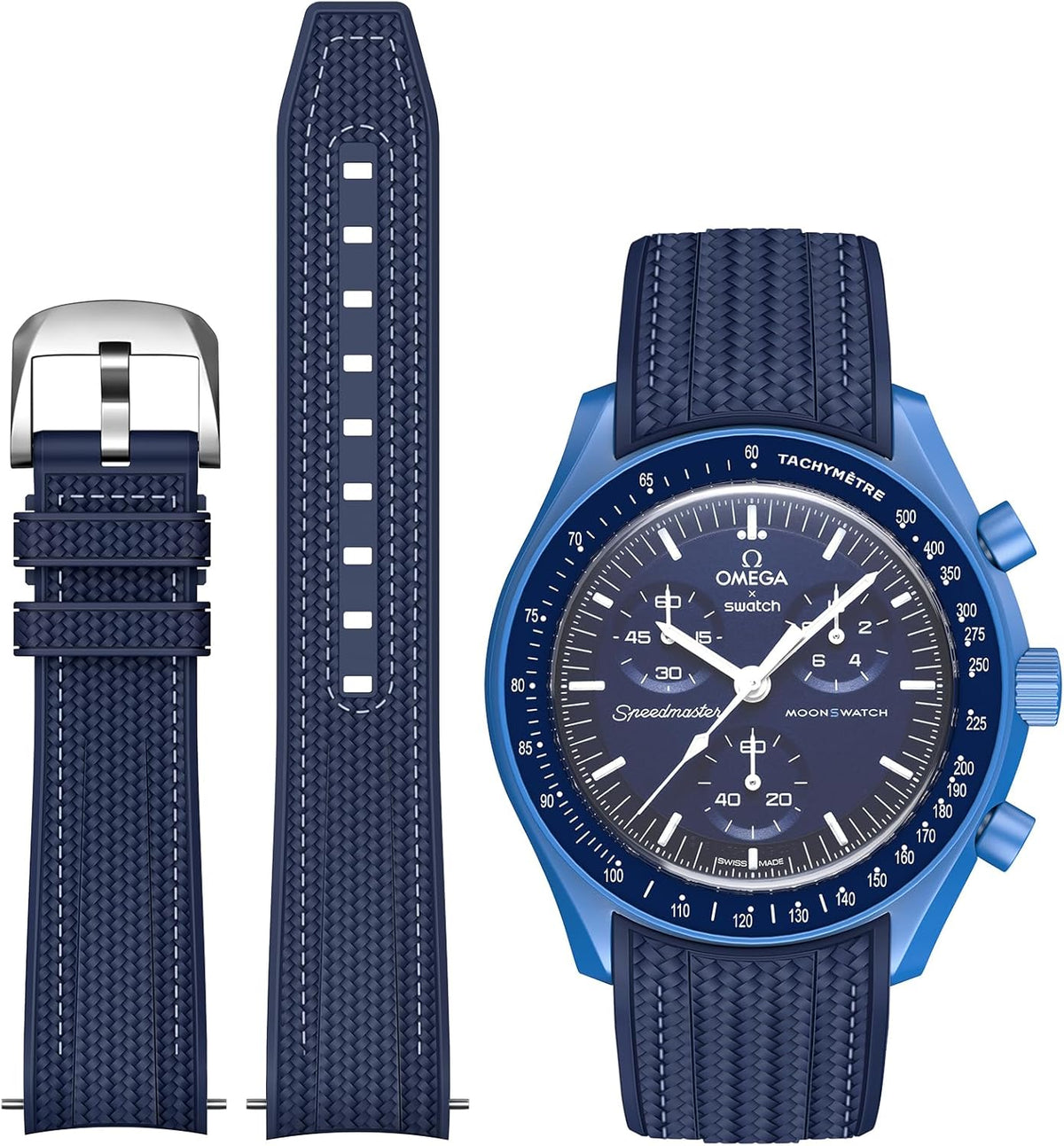 Strap for Moonswatch Watch,Lengthening No Gap Silicone Establishment Pattern Strap for Omega X Swatch Speedmaster Moonswatch Watch,Quickly Release Curved End Strap for Swatch Omega Men Women - Image 9