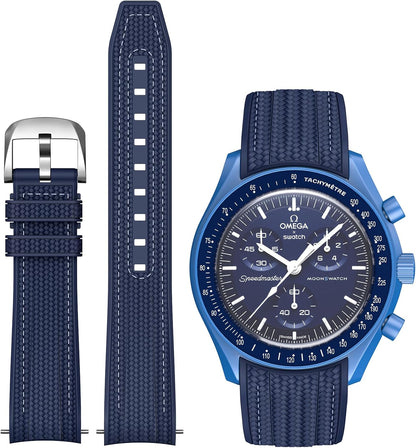 Strap for Moonswatch Watch,Lengthening No Gap Silicone Establishment Pattern Strap for Omega X Swatch Speedmaster Moonswatch Watch,Quickly Release Curved End Strap for Swatch Omega Men Women - Image 9