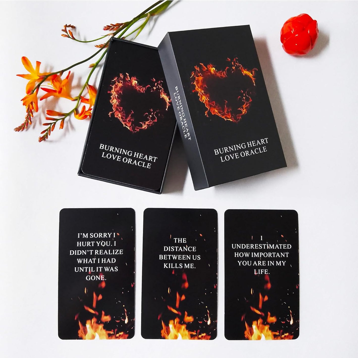 Qcsdckot Queenofpain Burning Heart Love Oracle Cards Deck front view