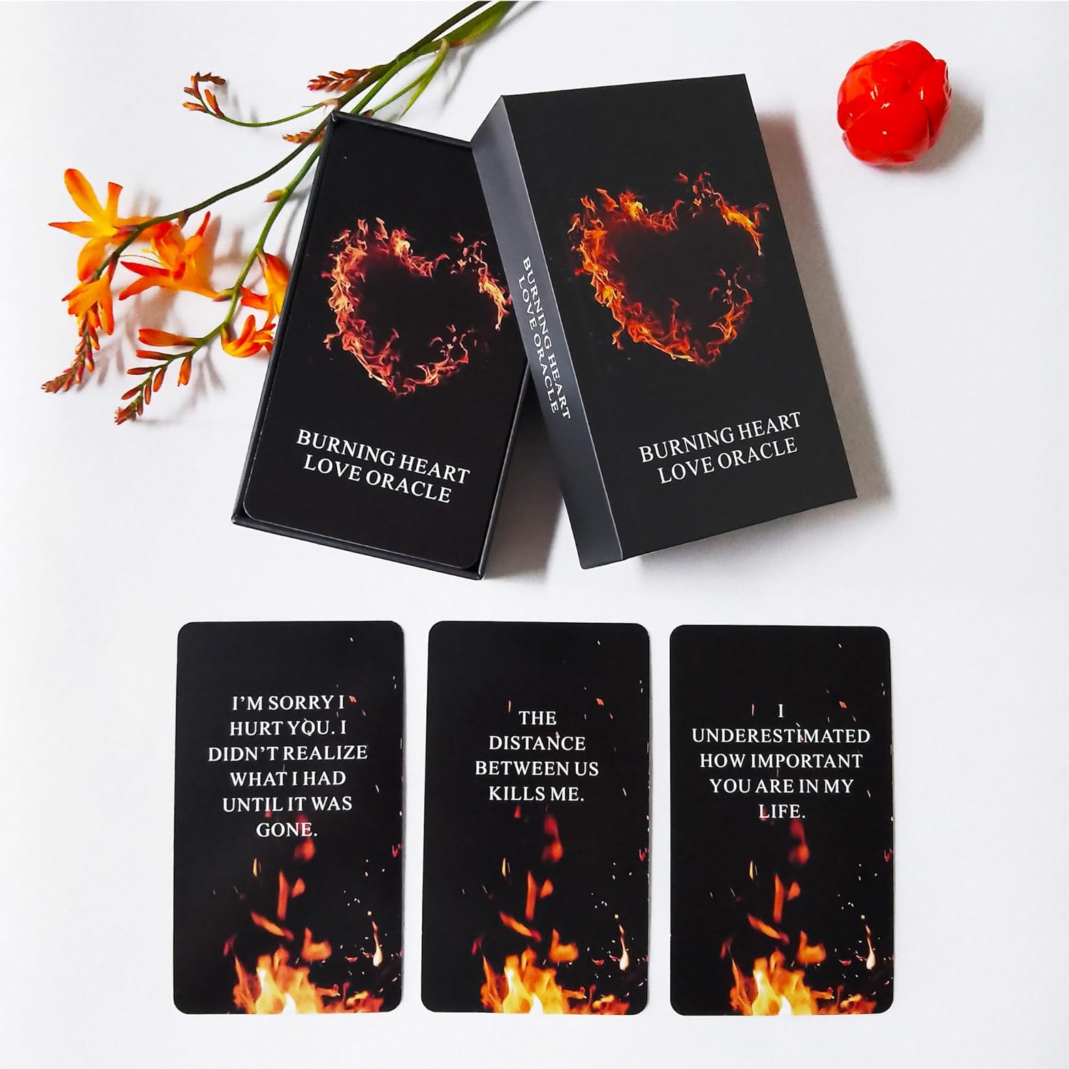 Qcsdckot Queenofpain Burning Heart Love Oracle Cards Deck front view