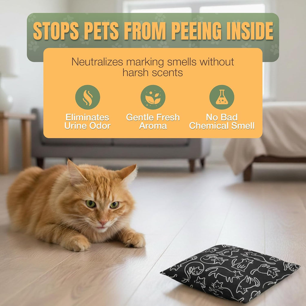 Deterrent bag safeguarding indoor wooden flooring from cat spraying