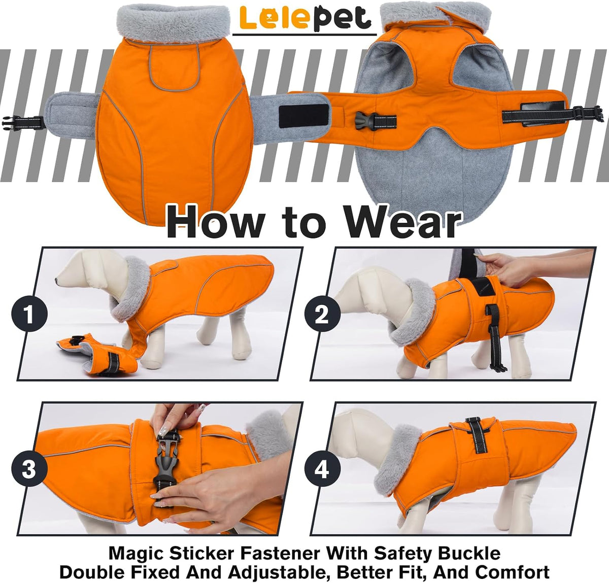 Interior view showing thick fleece lining of dog jacket