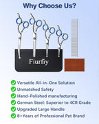 Close-up view of the safety rounded tips on Fiurfiy professional dog grooming scissors preventing accidental cuts