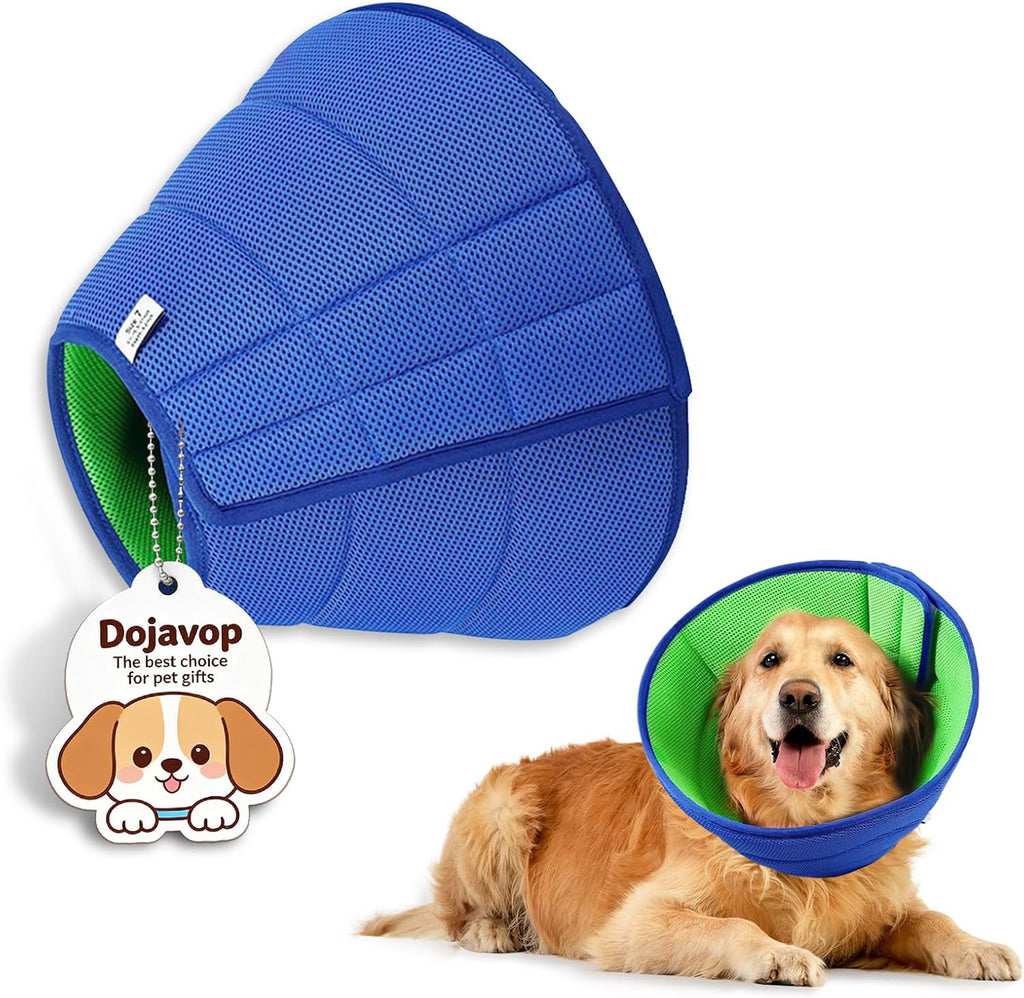 Dojavop soft dog cone collar alternative blue front view preventing wound licking.
