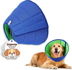 Dojavop soft dog cone collar alternative blue front view preventing wound licking.