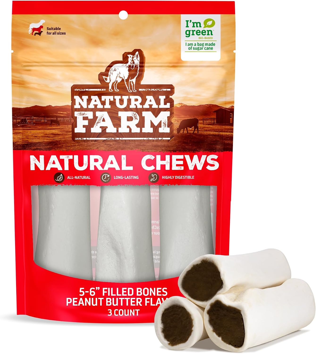 Natural Farm Peanut Butter Filled Bones (3-4 Inch, 6 Count), Limited Ingredient, Natural Stuffed Dental Dog Bone Treats for Dogs, Made with Real Beef - Image 9