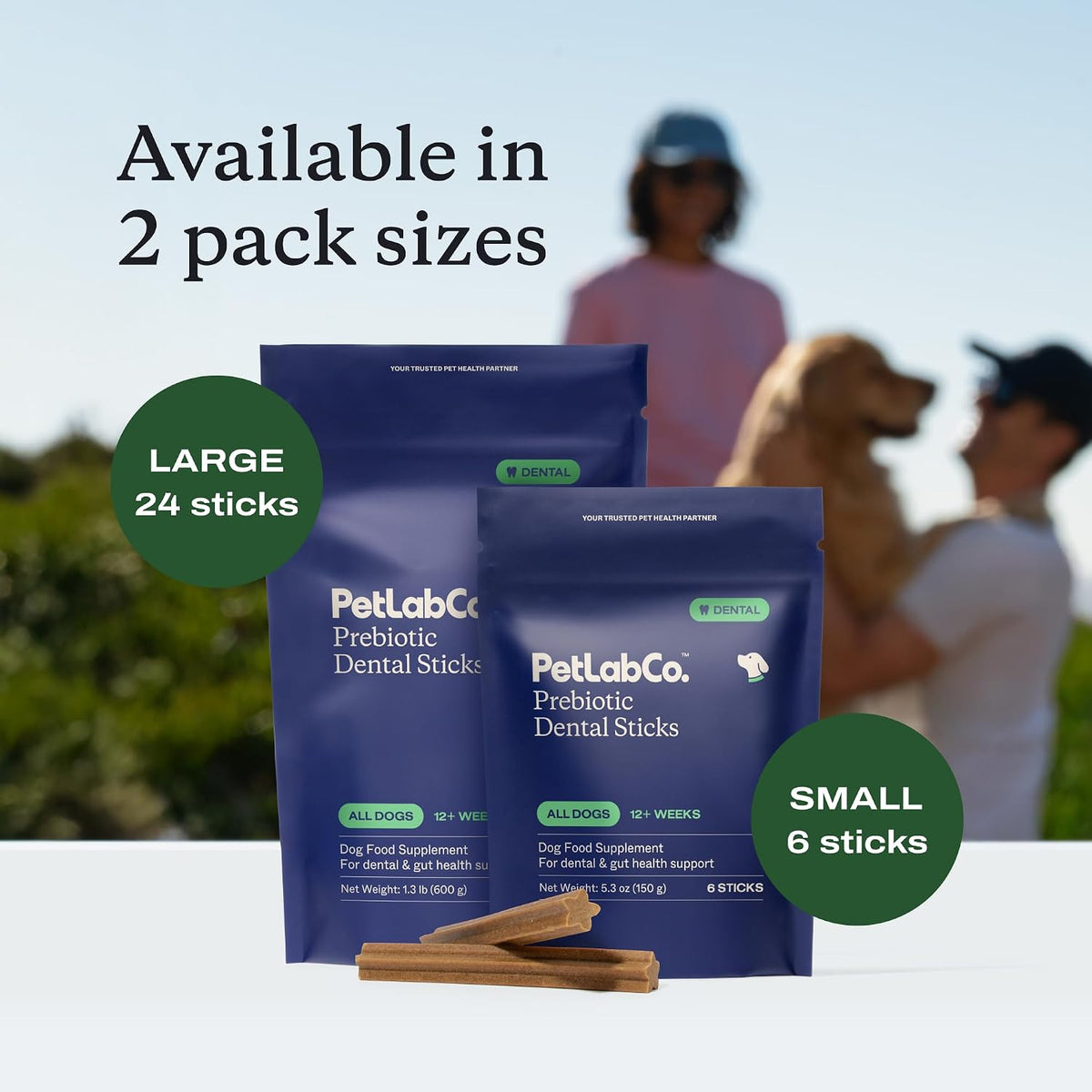 Graphic showing dental and gut health benefits of PetLab Co. chews