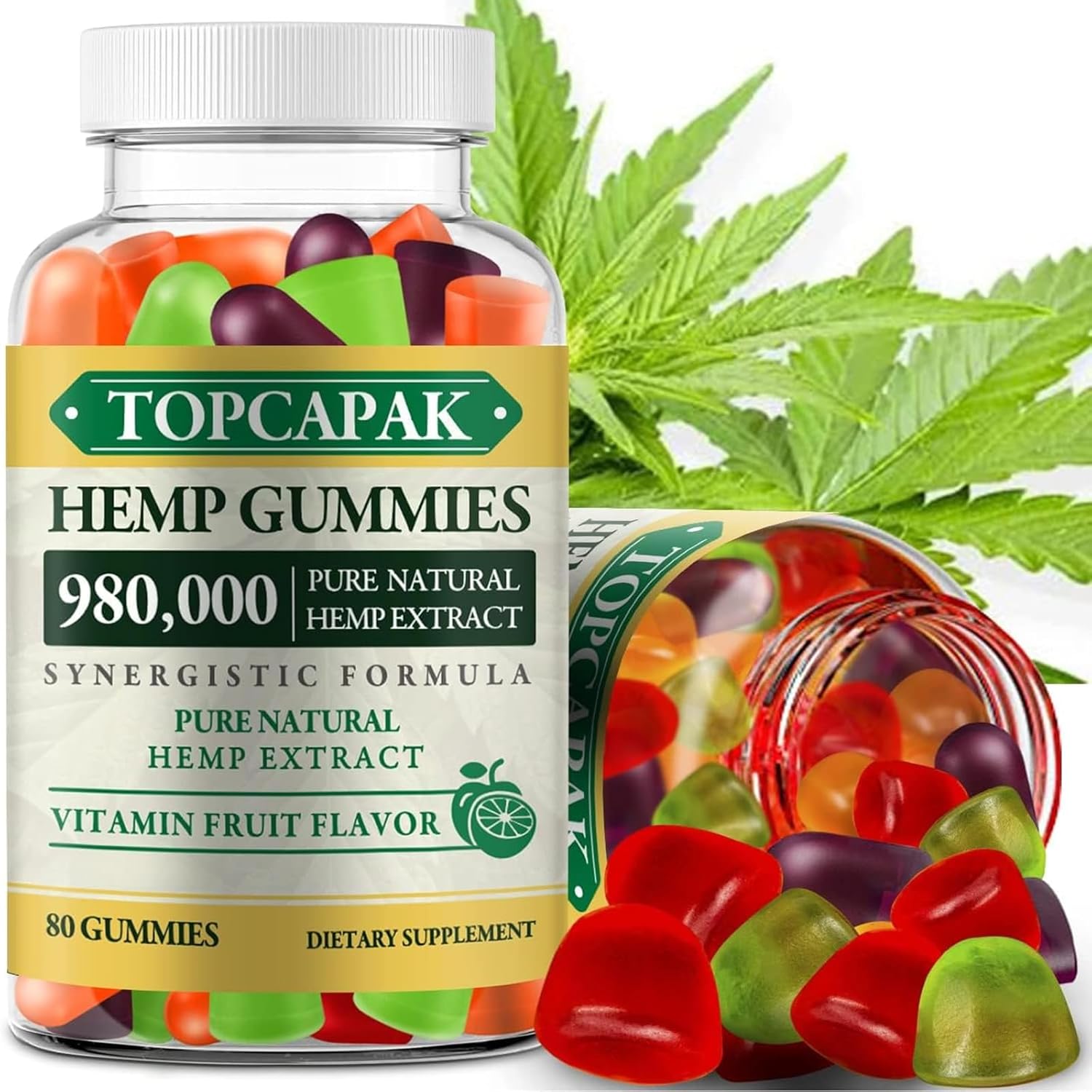 Topcapak Natural Hemp Oil Gummies bottle front view