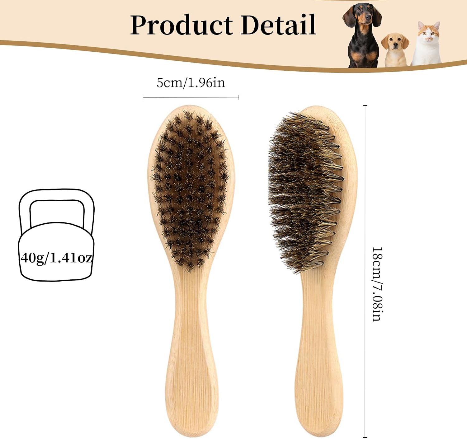 PetJoyHaven dog brush natural boar bristles close up view for gentle deshedding