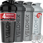 VELOMIX 4 pack protein shaker bottles 28 oz wire whisk system