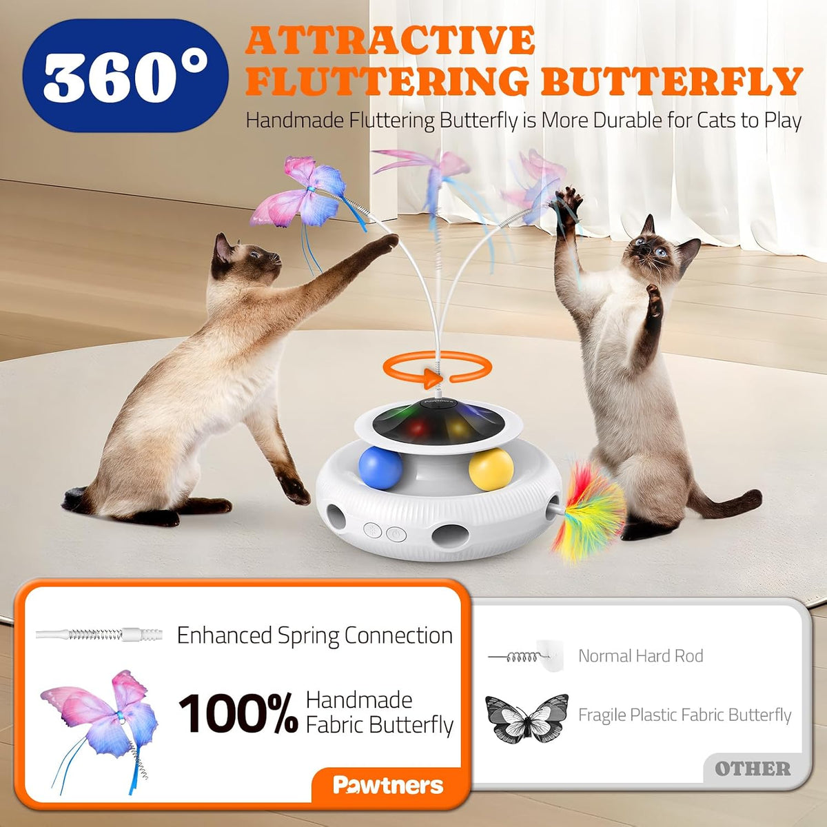 Premium ABS plastic automatic cat toy with a non-slip silicone base design