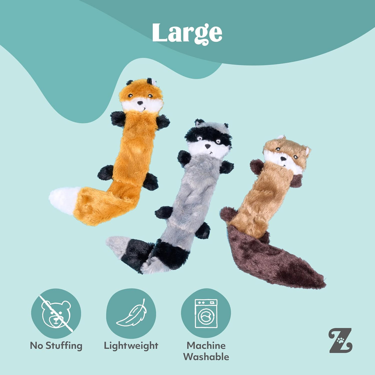 ZippyPaws flat fox plush toy designed for medium and large dog breeds
