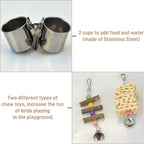 LIMIO Natural Wood Bird Toys Playground, Bird Cage Accessories, Bird Perches, with Removable Tray and 2 Stainless Steel Cups - Image 4