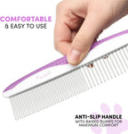 Full size and travel size purple POODLIE pet combs displayed side by side for comparison