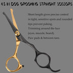 Fcysy curved grooming scissors being demonstrated for trimming delicate areas on pets.