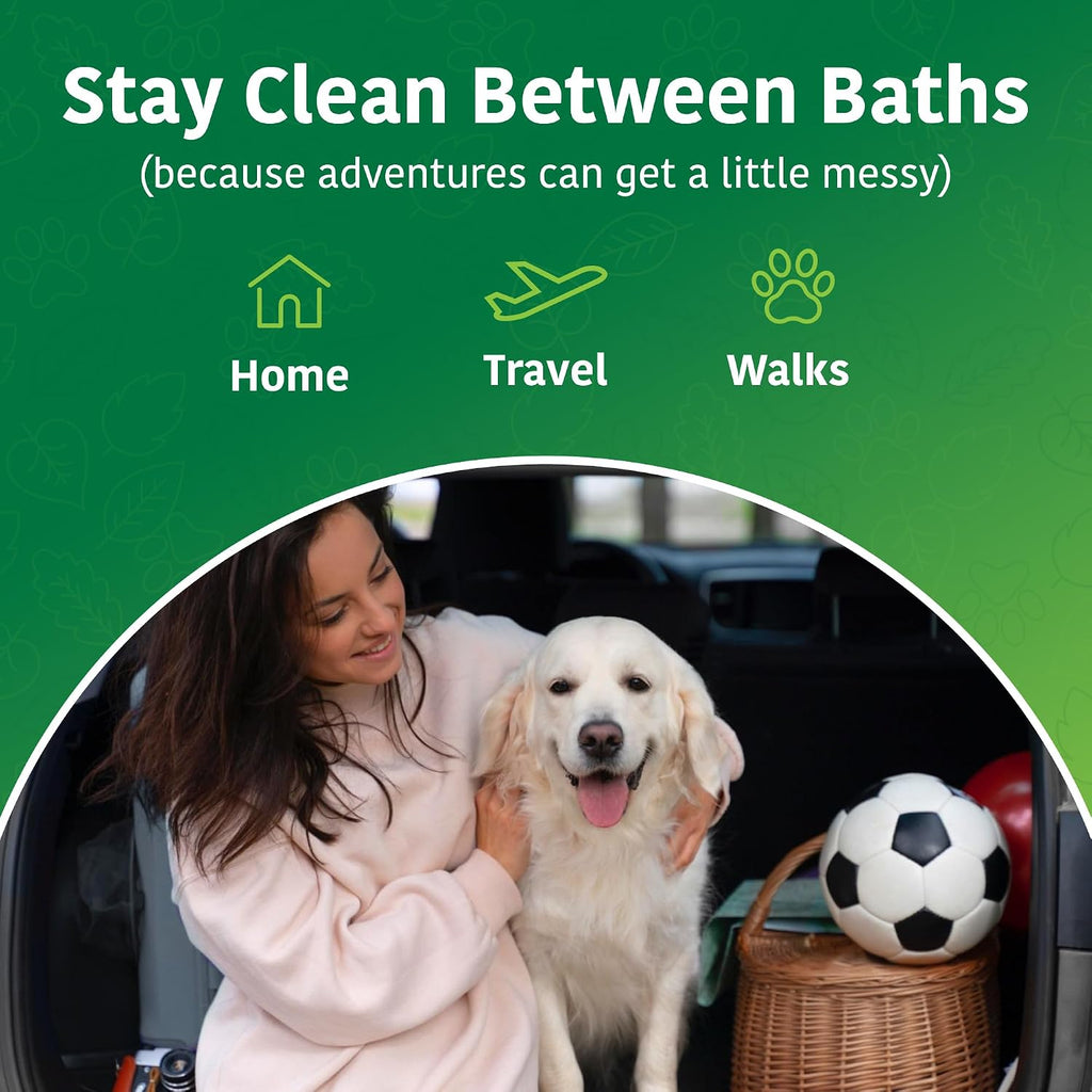 Hypoallergenic paraben free pet wipes for cleaning dog paws and butt.