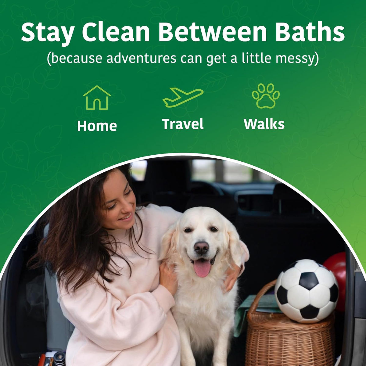 Hypoallergenic paraben free pet wipes for cleaning dog paws and butt.