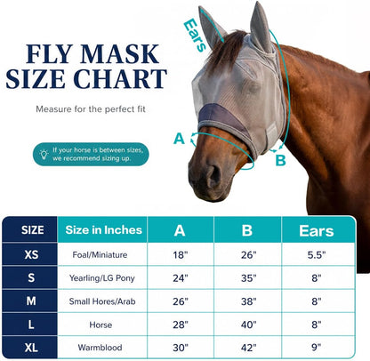 Close up of ear protection on horse fly mask