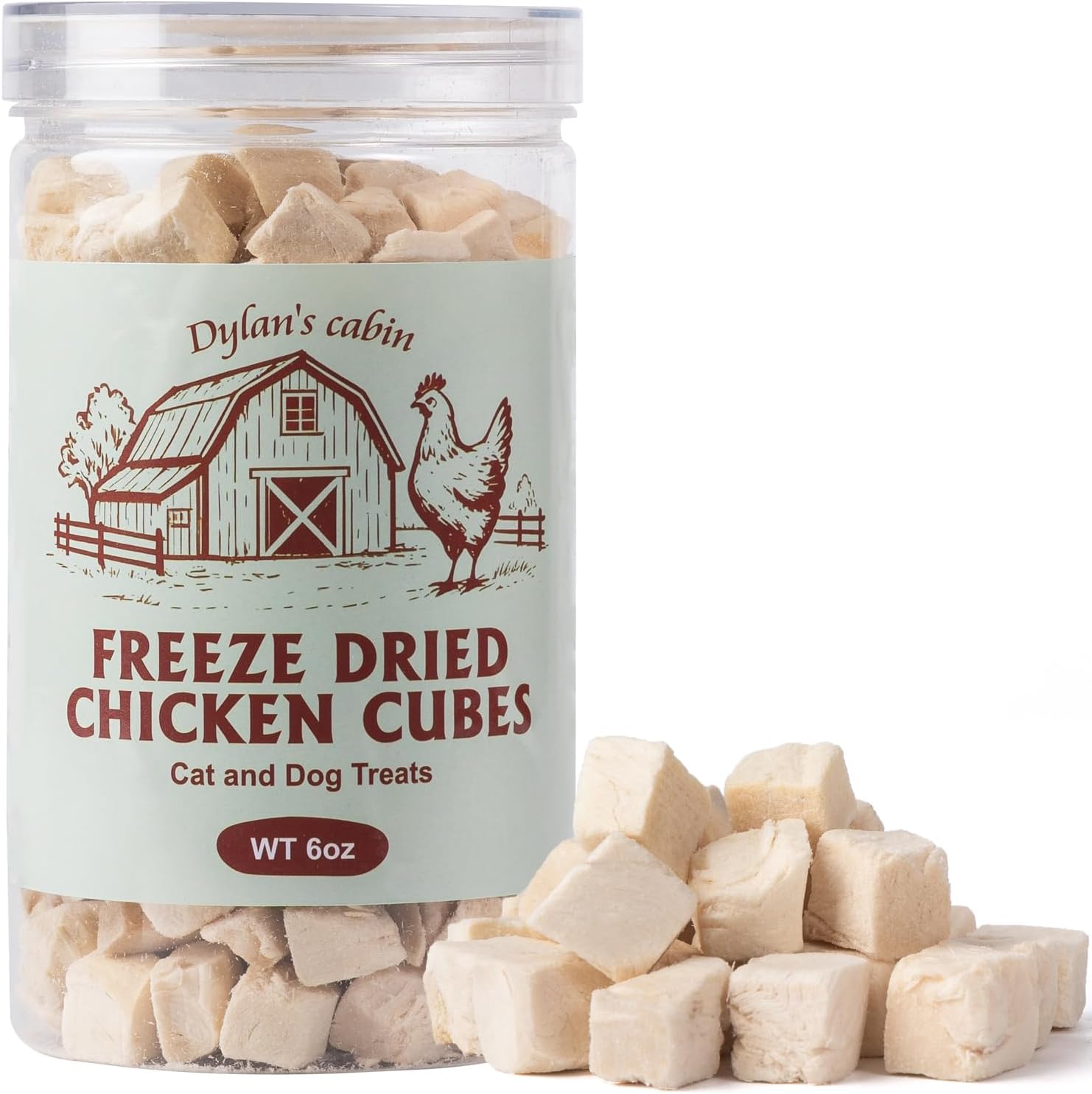 Dylan's Cabin Freeze Dried Chicken 6 Ounce front view jar for dogs and cats