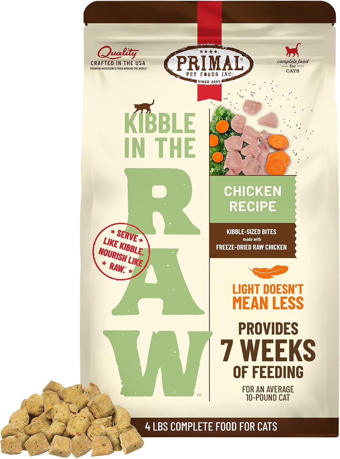 Authentic USA sourced Primal Kibble in the Raw feline grain free formula