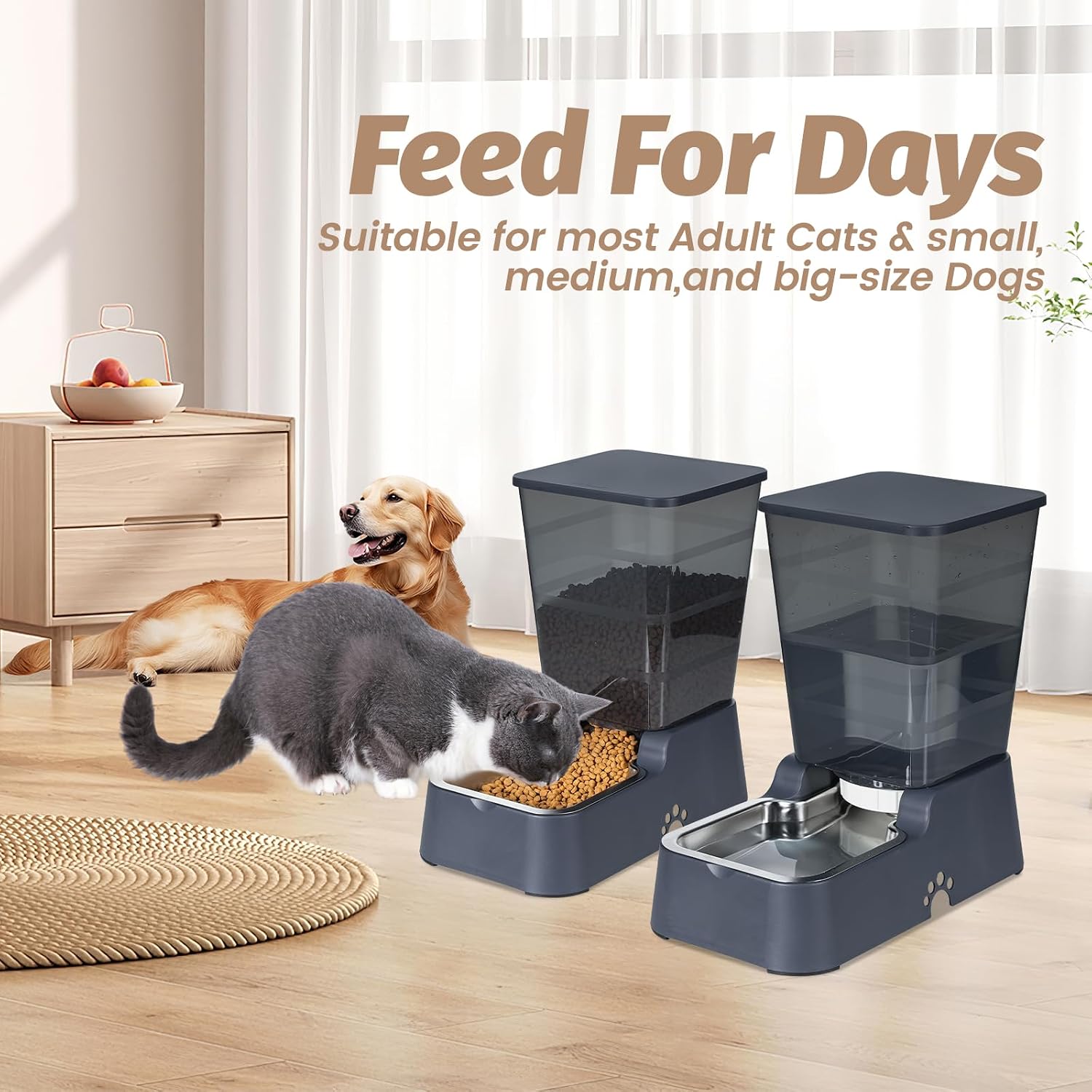 Heavy duty gravity dog water dispenser with stainless steel bowl