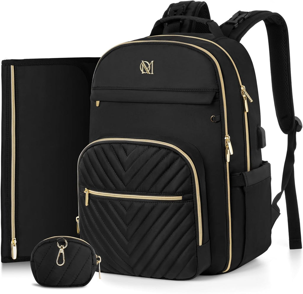 MOMUVO diaper bag backpack front view in black