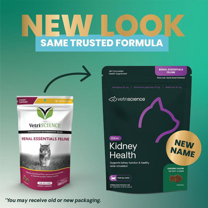 VetriScience Kidney Health Chews, Renal Essentials Supplement for Cats, Kidney Care and Support with Mushroom, Astragalus Root, Nettle Seed and Herbs, Chicken, 120 Count - Image 2