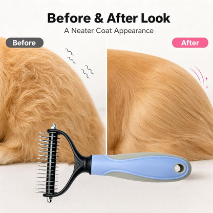 Ergonomic non slip handle of the RongxingA pet deshedder comb close up