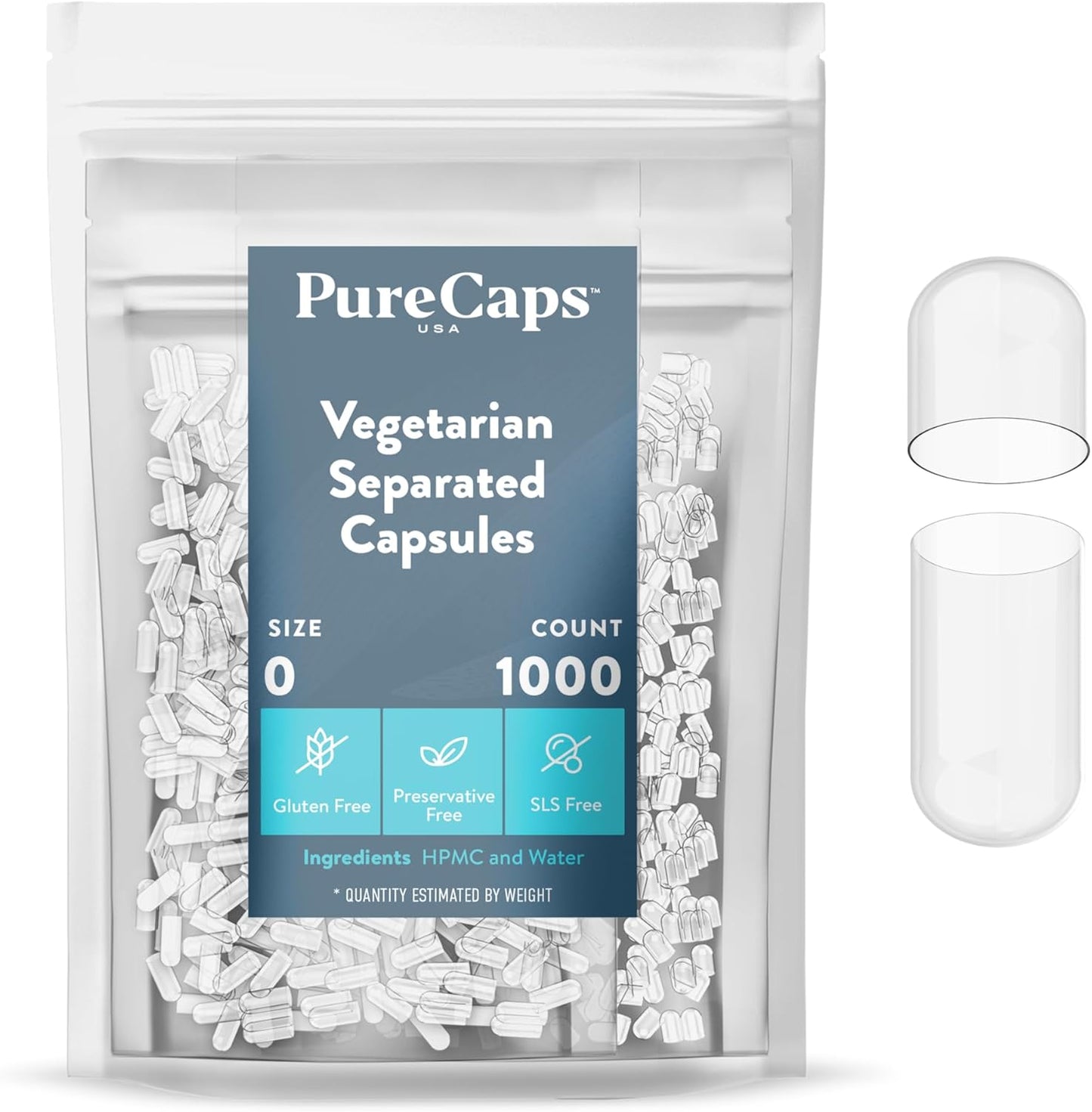 PureCaps USA empty size 0 vegetarian capsules front view