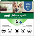 Advantage II extra large dog flea treatment packaging front view showing six month supply.
