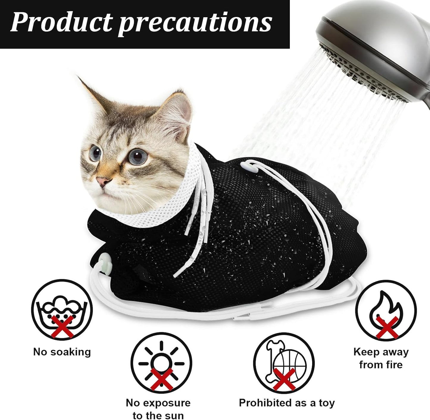 Quick dry cat washing bag spread out flat demonstrating the universal size dimensions.