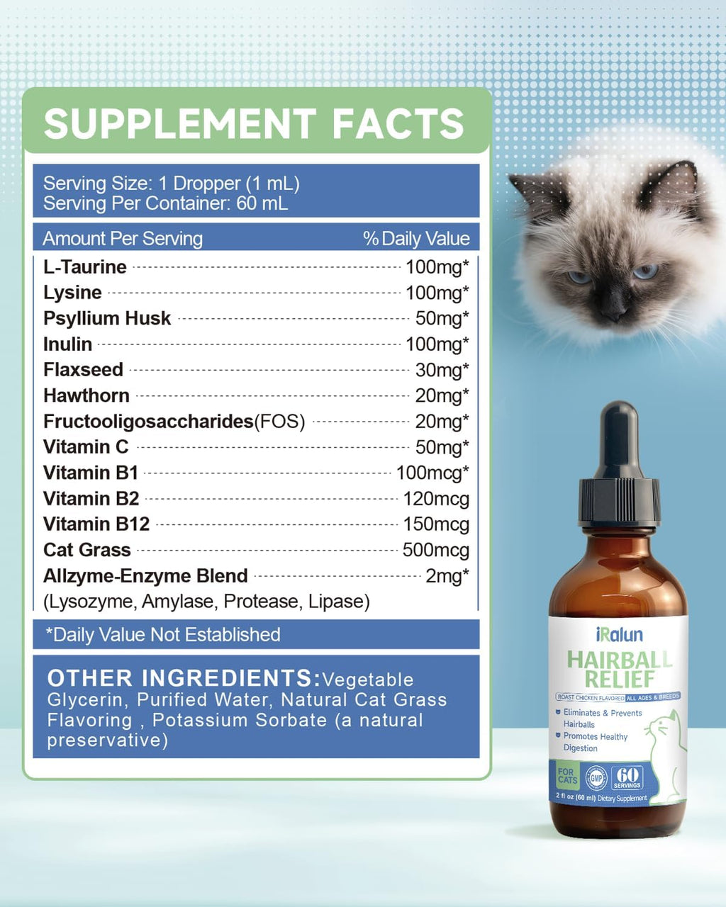 Hairball Treatment for Cats- Hair Ball Relief Digestive Aid-Hairball Support Remedy- Promotes Healthy Digestion, Eliminates & Prevents Hairballs, for All Ages & Breeds 2fl oz - Image 9