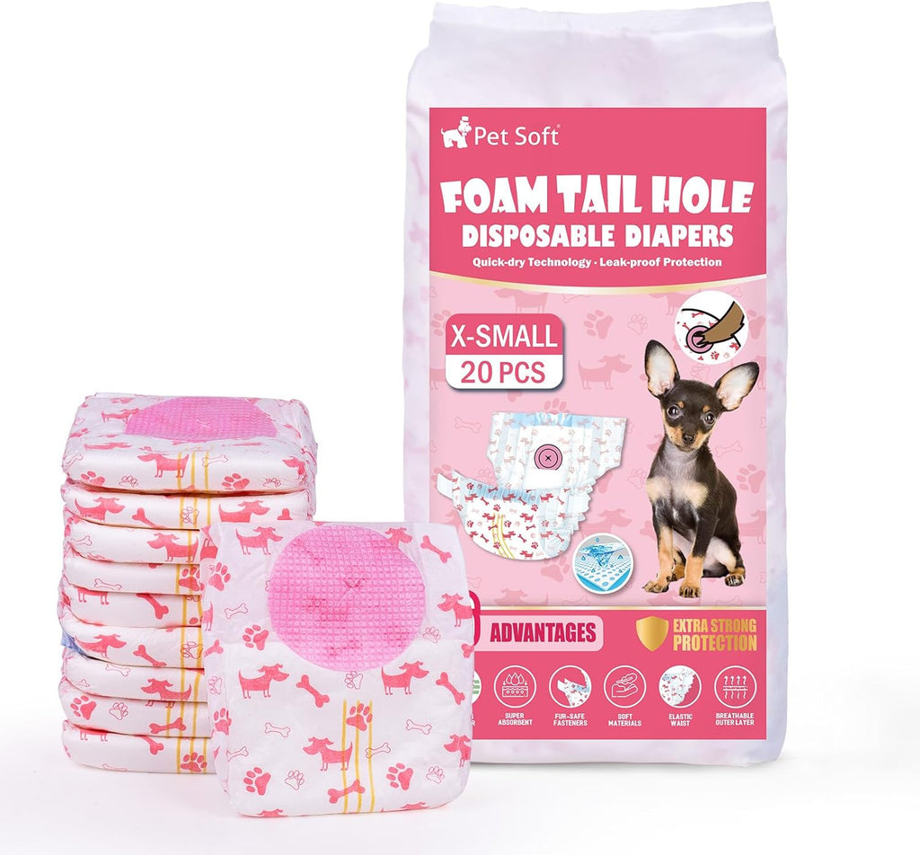 Pet Soft Disposable Dog Diapers - Female Dog Diapers with Adjustable Foam Tail Hole, Ultra Protection Puppy & Cat Diapers Wetness Indicator for Dogs in Heat or Incontinence, 50pcs (S,Red) - Image 10