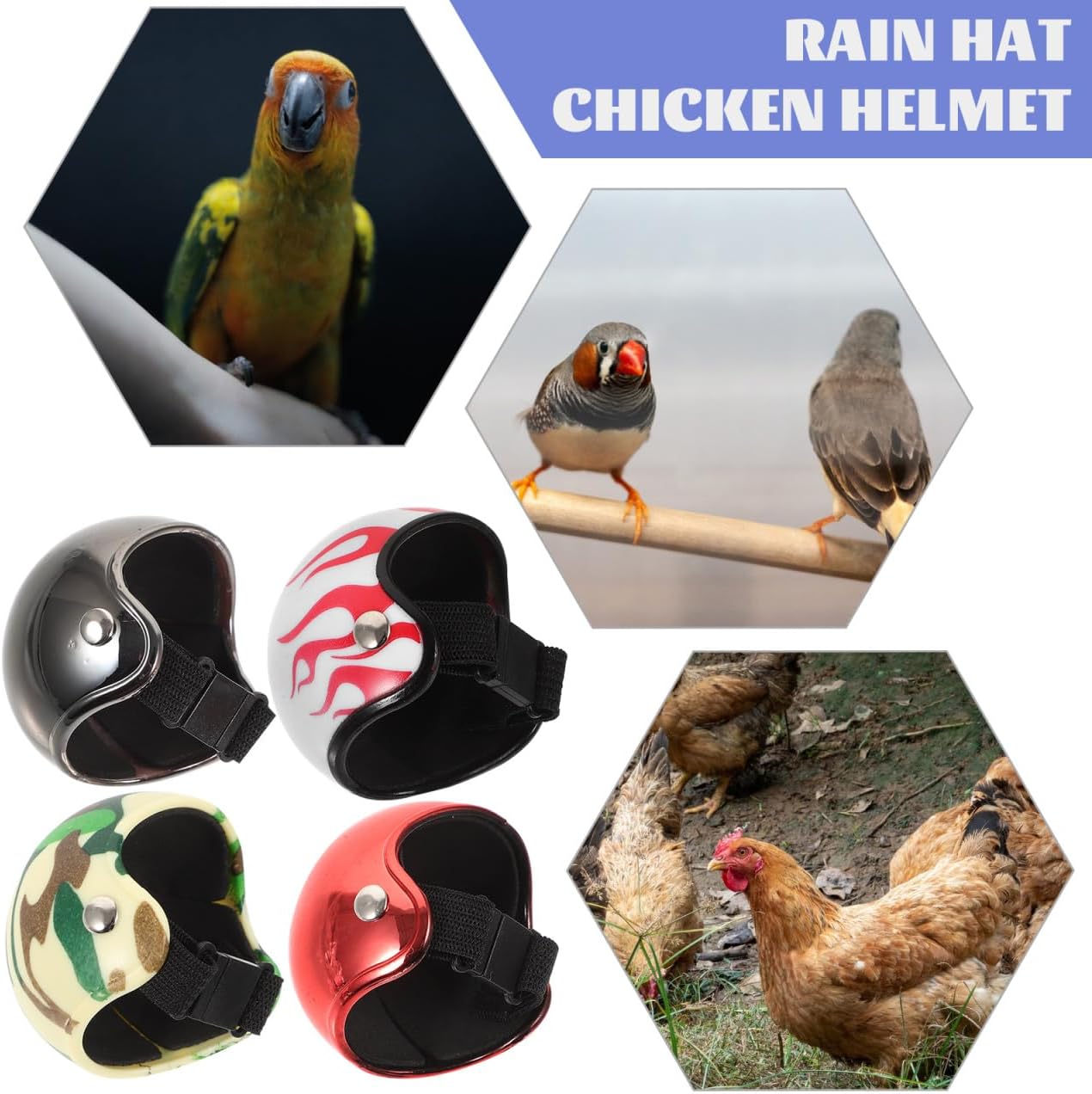 4Pcs Hens Helmet Chicken Pet Safety Helmet Bird Hens Hat Headwear Adjustable Elastic Small Pet Hard Hat Costumes Accessories for Chicken Bird Parrot Parakeet - Image 9