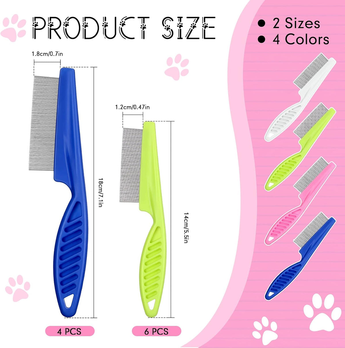 Large and small size pet grooming combs for cats and dogs
