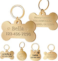 Overket personalized solid brass bone dog tag front view showing deep engraved pet name