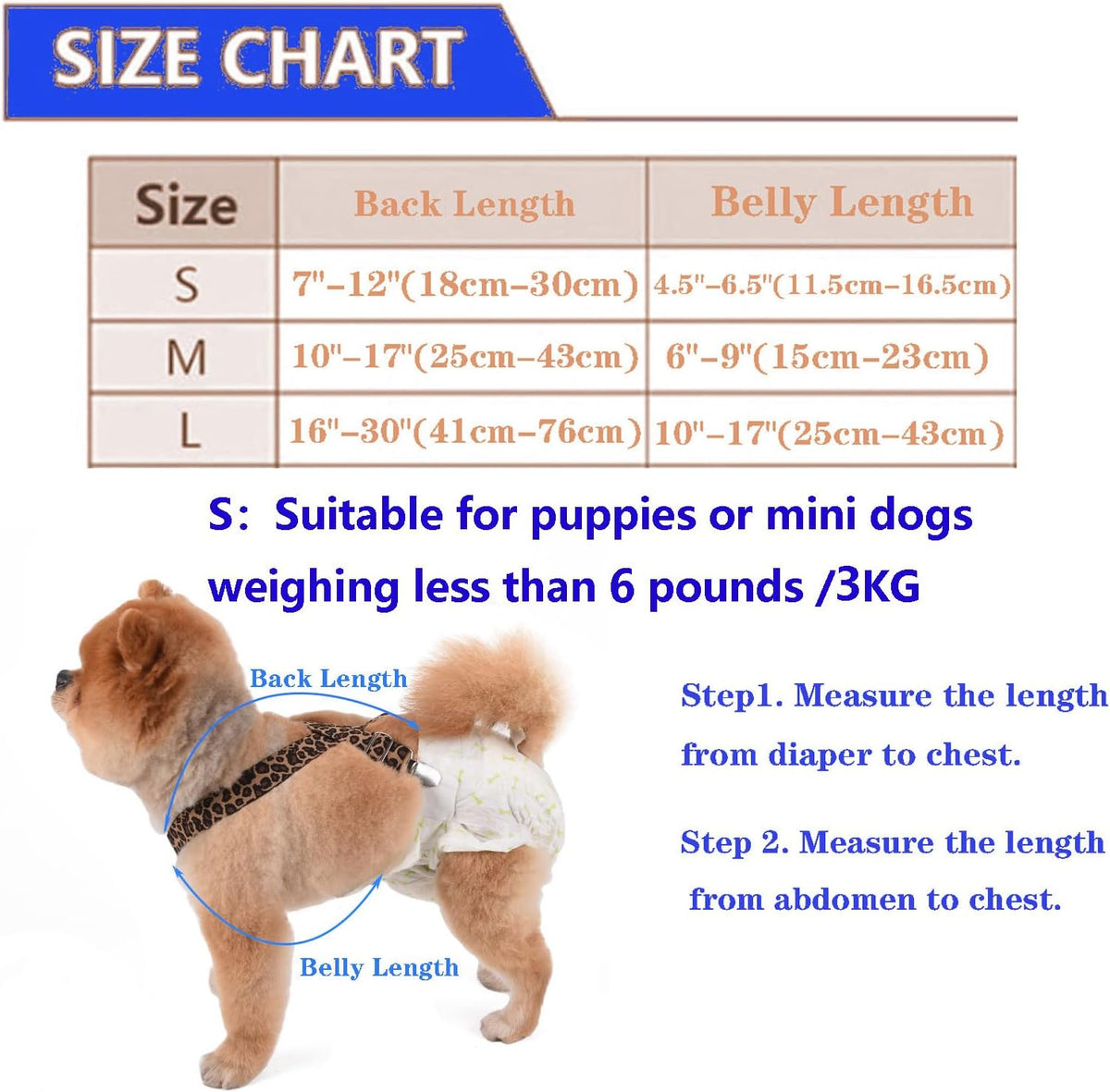 No choke dog diaper holder straps laying flat to display medium size dimensions