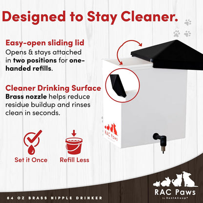 RentACoop 64oz (2 Liter) Small Animal Drinker with No-Drip Brass Nipple- Water Dispenser Suitable for Small Pets, Bunnies, Hamsters, Guinea Pigs, Rabbits, Chinchillas, Gerbil, Mice and Rats - Image 6
