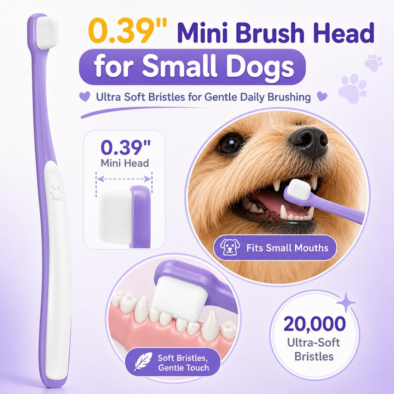 Close up of 0.59 inch mini brush head for small dogs