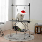 Pet Dog Grooming Table, Foldable Stainless Steel Pet Drying Grooming Table Up to 330lbs, Professional Bathing Desk for Dogs at Home with Adjustable Overhead Arms, Noose, Mesh Tray, 42''/Pink - Image 14