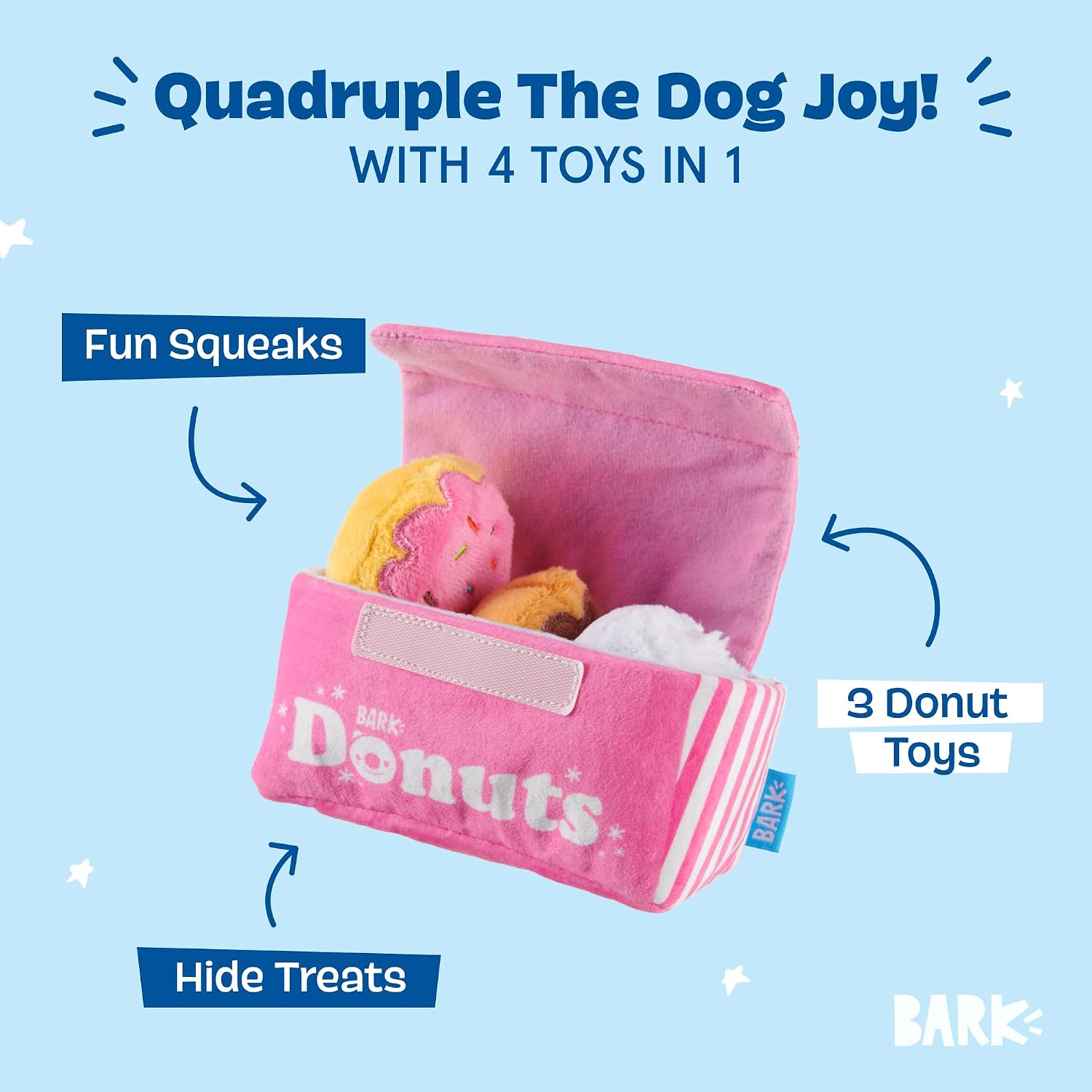 Barkbox interactive 4-in-1 donut dog toy components