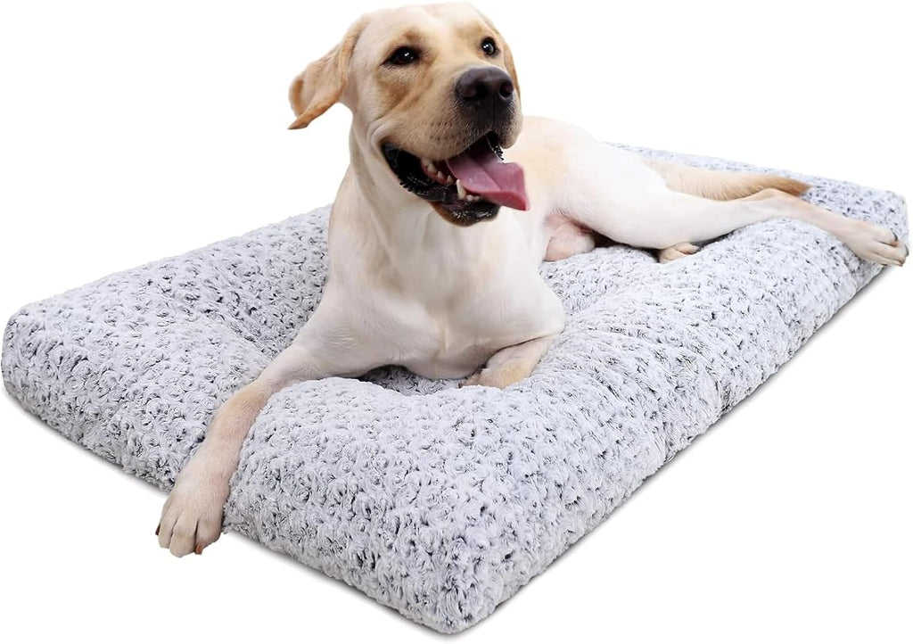 KSIIA Washable Dog Bed Anti-Slip Dog Crate Beds Deluxe Plush Kennel Pad Comfy Pet Sleeping Mat for Large Dogs, 35" x 23", Black - Image 11
