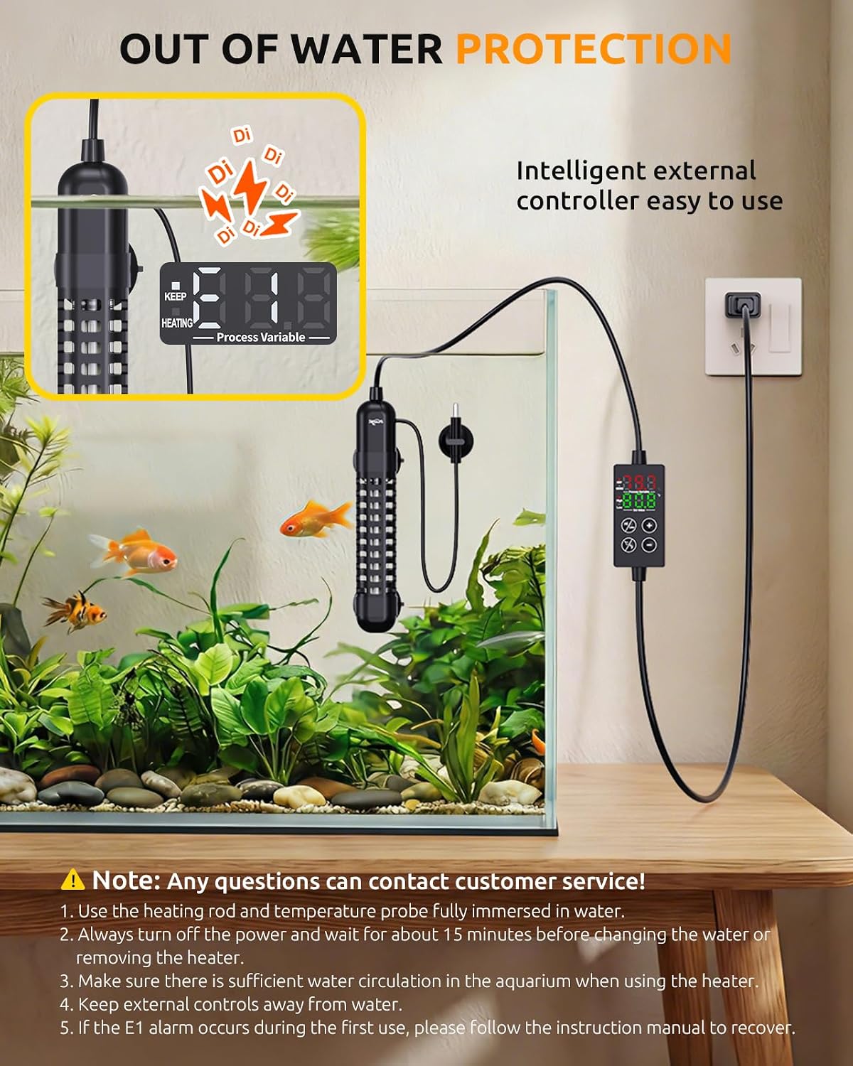 Seaoura fish tank heater inside aquarium setup