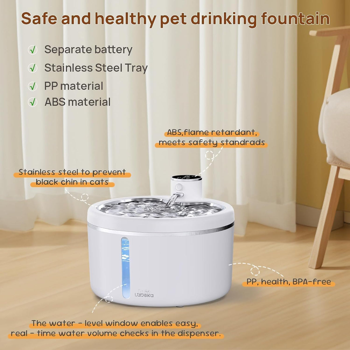 Packaging of Labeka battery operated pet water dispenser