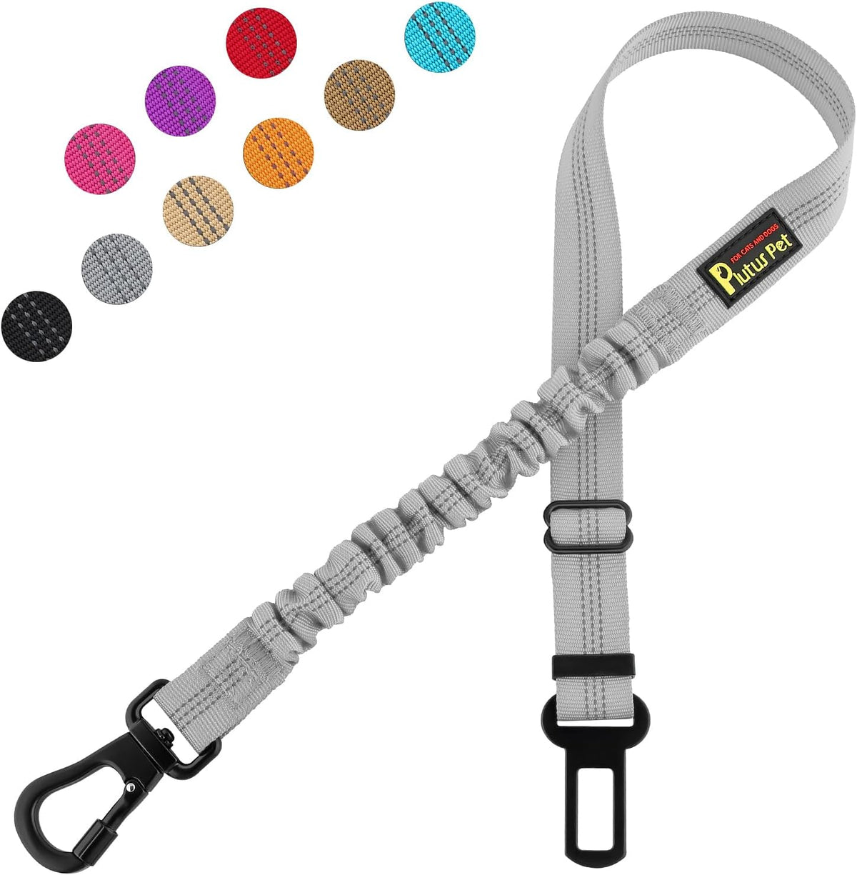 Plutus Pet Dog Seat Belt for Car, Adjustable Dog Car Harness with Carabiner Clip, Reflective Safety Dog Seatbelt Leash with Elastic Bungee, Black - Image 10