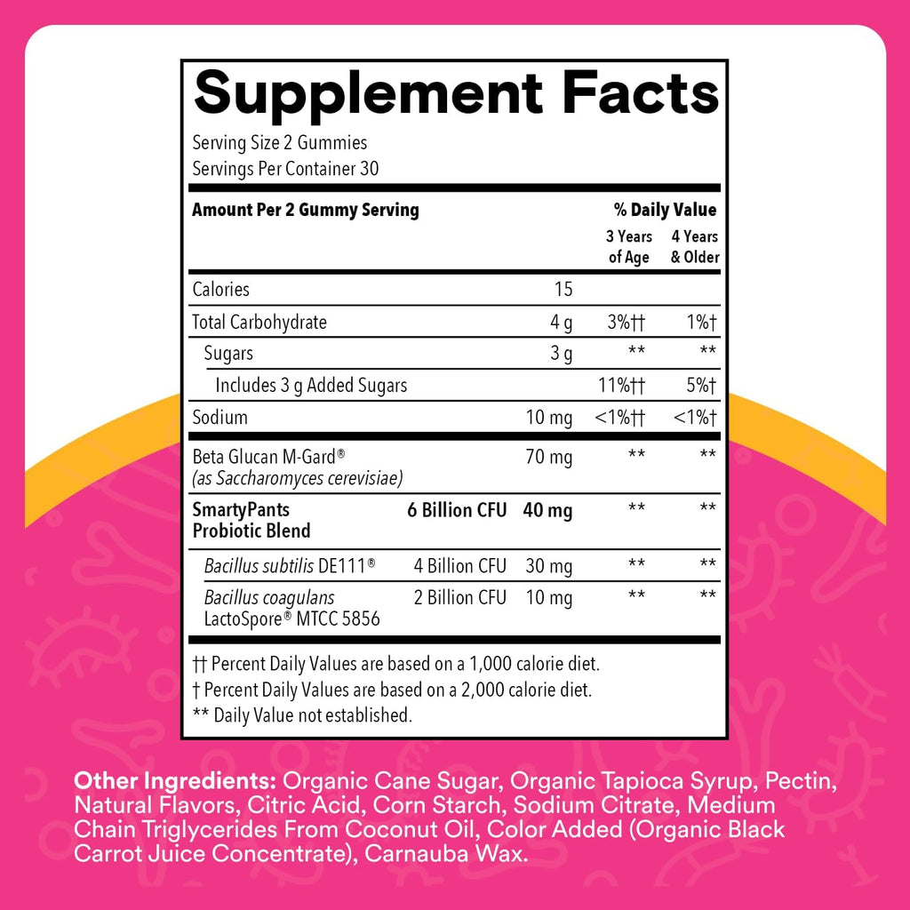 SmartyPants dietary supplement packaging nutrition facts