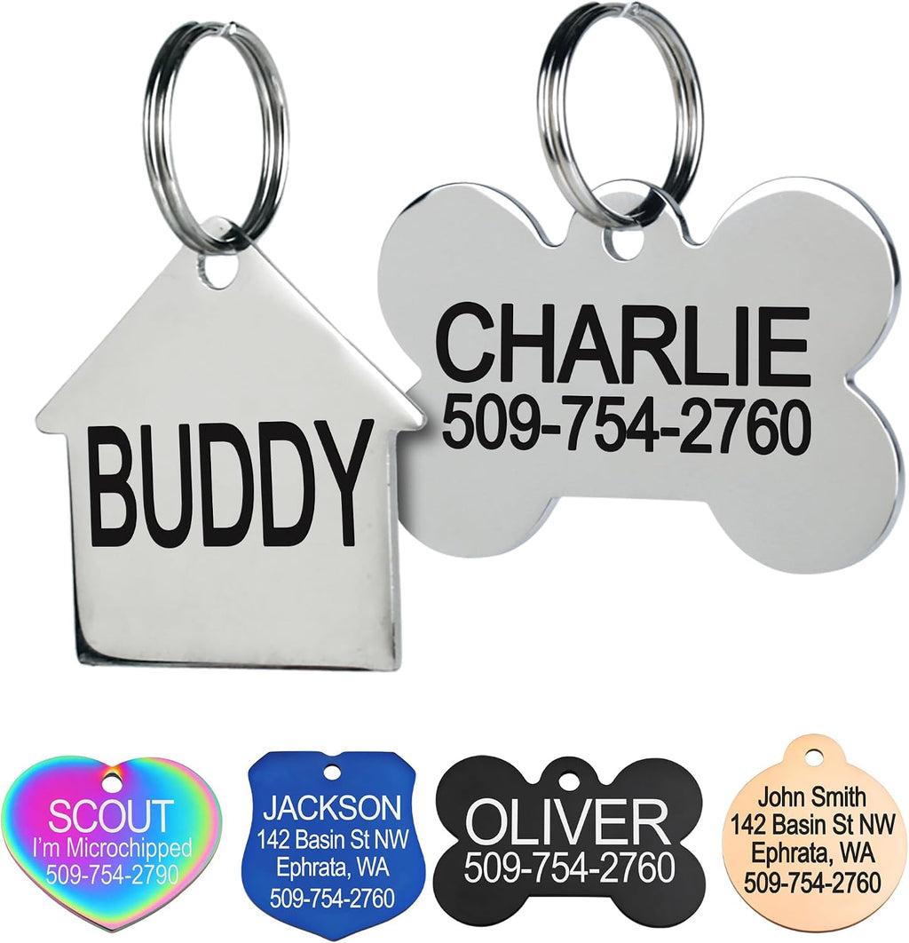 GoTags Stainless Steel Pet ID Tags, Personalized Dog Tags and Cat Tags, up to 8 Lines of Custom Text, Engraved on Both Sides, in Bone, Round, Heart, Bowtie and More (Dog Bone, Regular (Pack of 1)) - Image 11